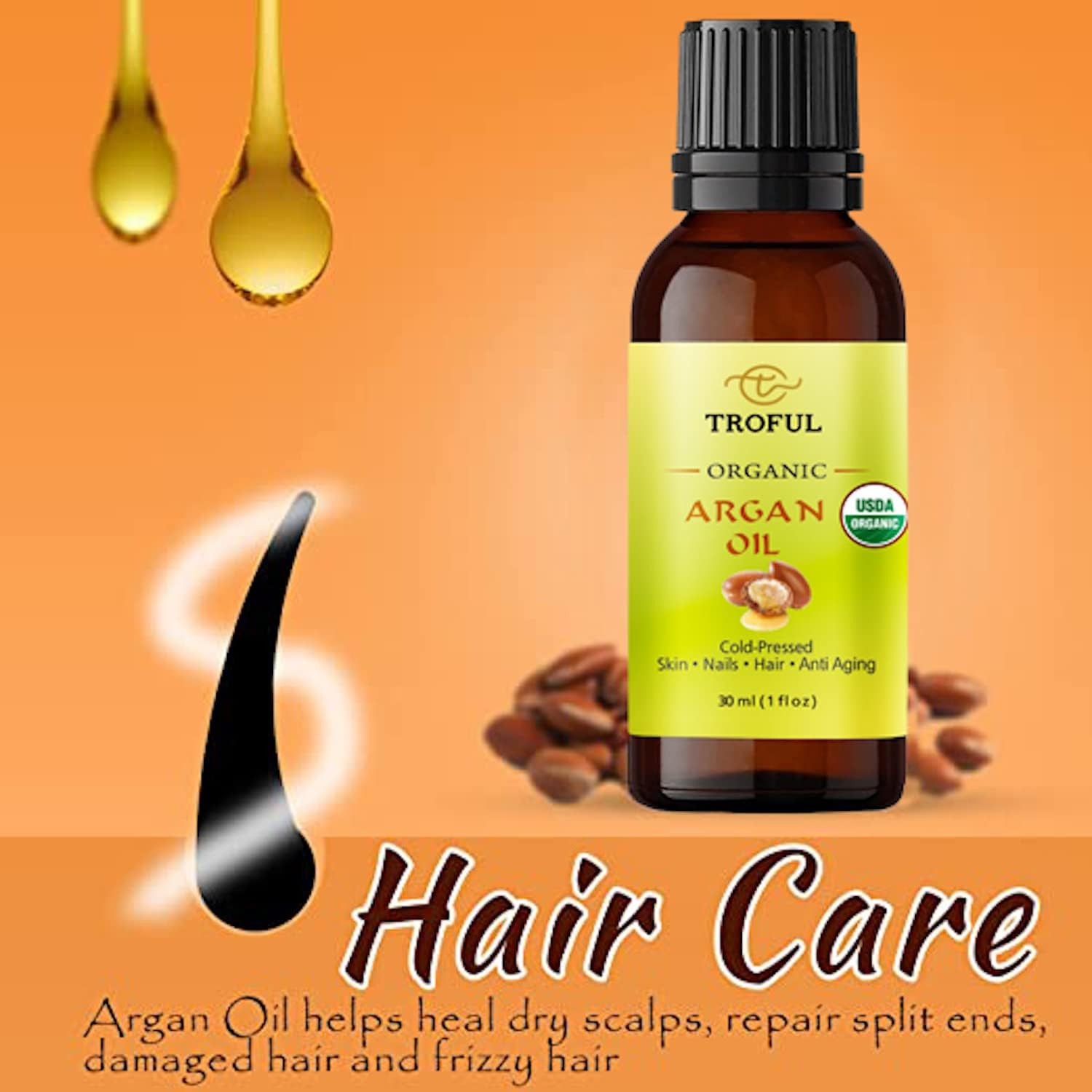 Troful Organic Argan Oil 30 Ml -100% Pure Cold Pressed Moroccan Organic Argan Oil for Hair Growth, Face, Body,Nails,Treatment for Damaged Hair and Dry Skin image number 4