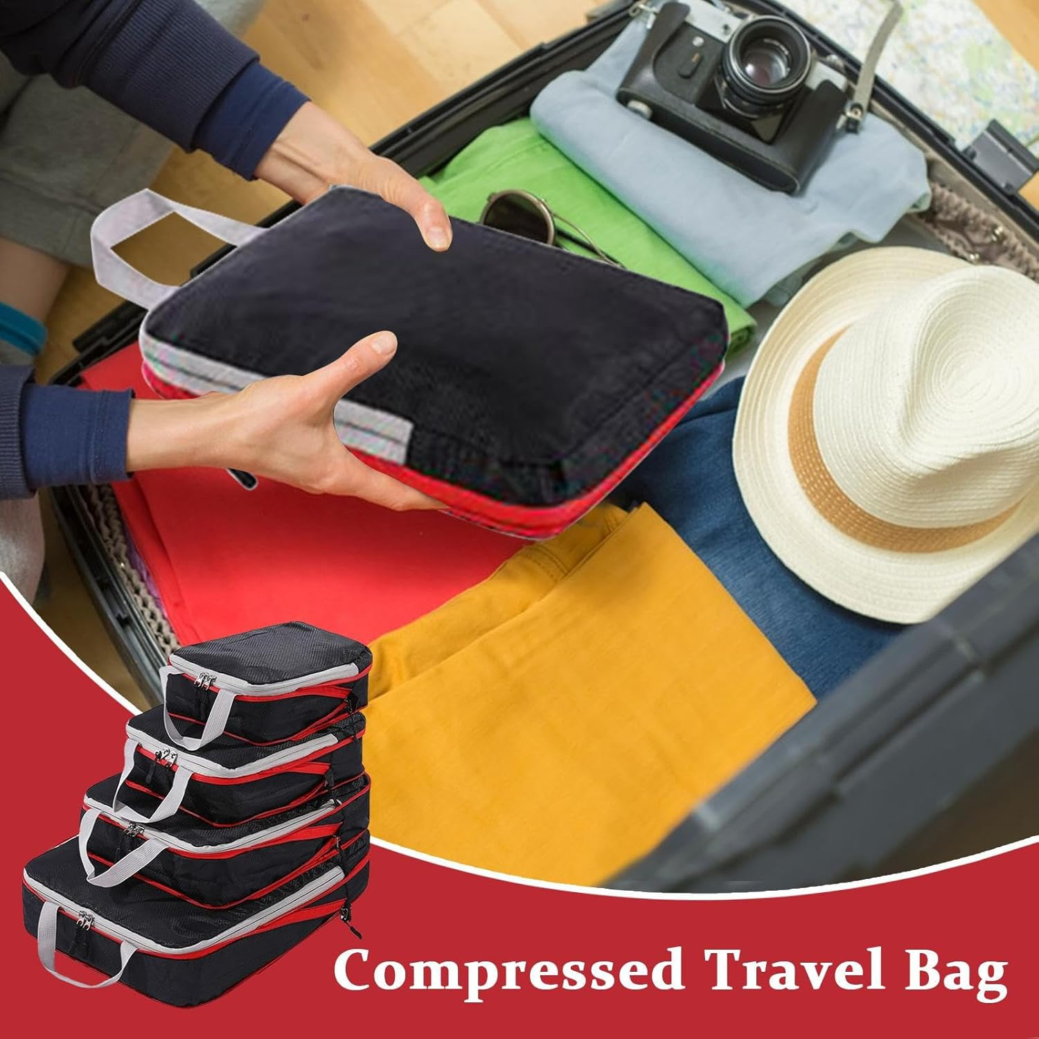 Erconsso Travel Cubes for Packing | Compression Bags for Travel | Space Saving Luggage Organizer Bags for College Backpacking Business Trip Cruise Moving House Dorm Camping image number 2