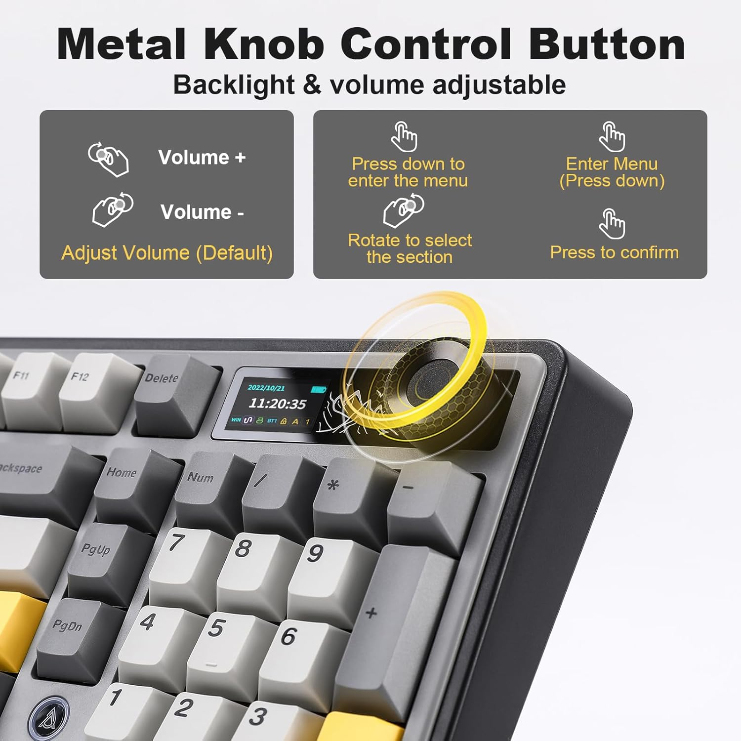 MIKIBY AJAZZ AK980 Wireless Keyboard with Smart Display & Knob,98% Mechanical Keyboard Tri-Mode BT/2.4G/USB-C, Hot Swappable, PBT Keycaps, with RGB Light for Win & Mac(Black,Murad Switch) - Purple image number 4