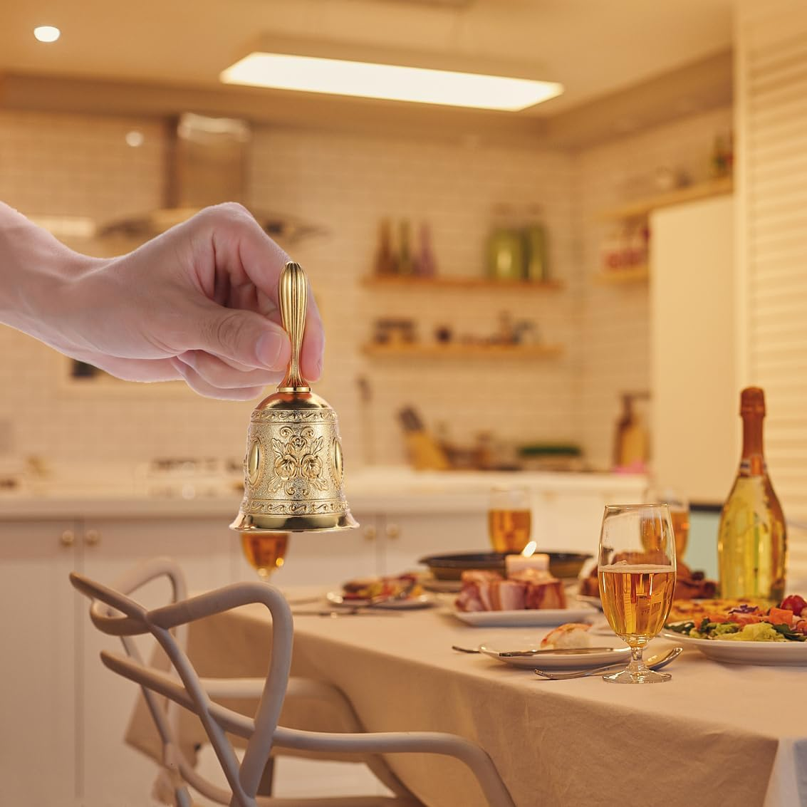 Homelavie Super Loud Solid Brass Gold Hand Call Bell for Wedding, Seniors, Teacher, Dinner, Tibetan, Meditation, Gift