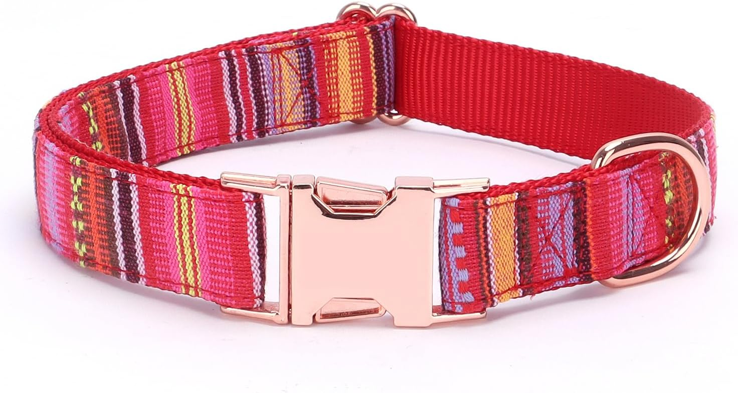 Haoyueer Multi-Colored Stripe Dog Collar, Soft Adjustable Dog Collars with Metal Buckle for Small Medium Large Dogs, Perfect Pet Collar Gift (M, Red) image number 6