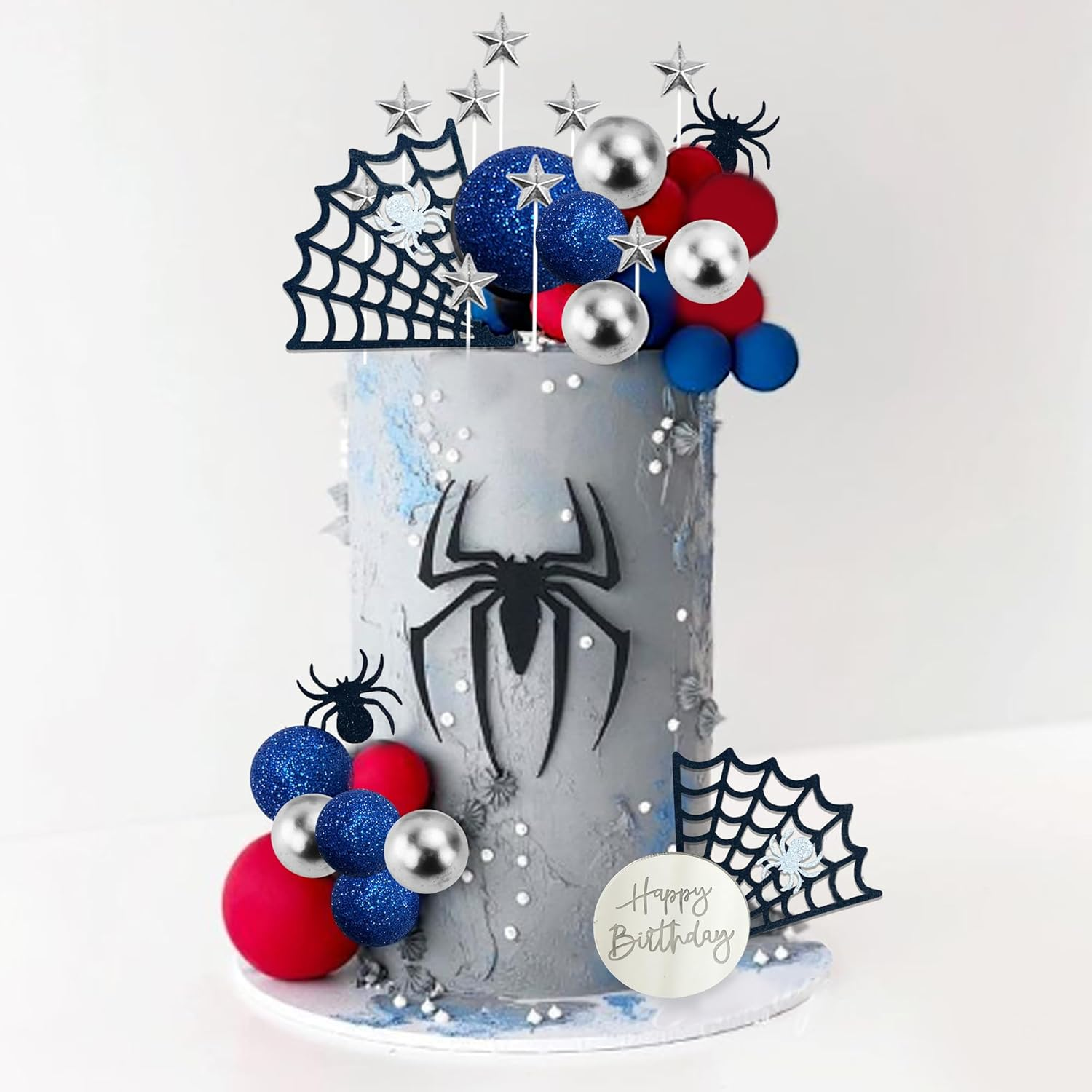 DRWATE Spider Cake Topper with Spider Web Balls Stars for Boys Men Birthday Party Baby Shower Supplies (Spider) image number 1
