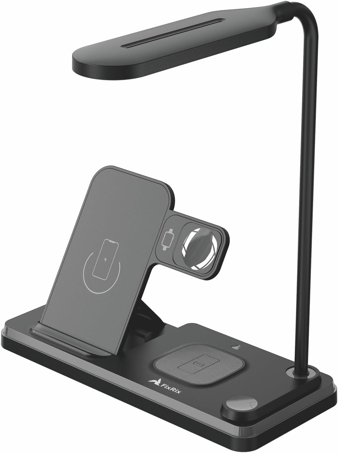 4-In-1 Wireless Charging Station & LED Desk Lamp, 10 W Fast Qi Charger Stand for Iphone 15/14/13/12 Series, Samsung Galaxy, Airpods, Apple Watch, Foldable Dimmable 3-Color Light (Black) - White image number 7