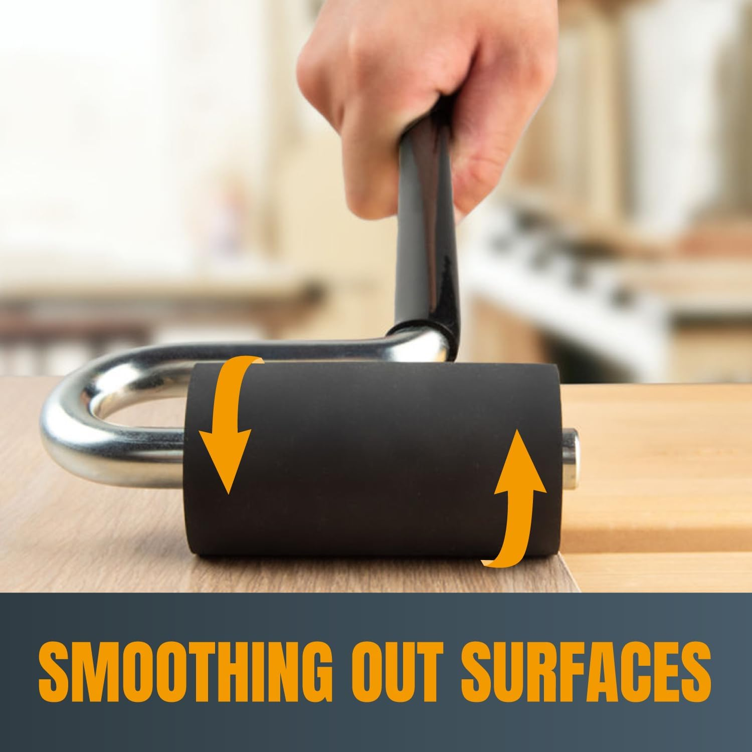 POWERTEC Long Handle J-Roller 12" Diameter 3" Wide Laminate Veneer Rubber Roller for Edge Banding, Wall Cladding, 1 Piece (71010) image number 5