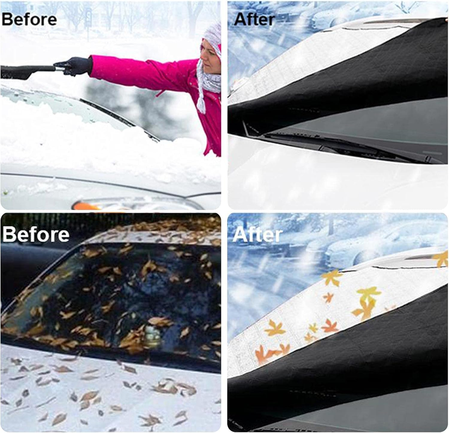 Car Windscreen Cover Car Sun Shade Front Windscreen Sunshade Auto Front Window Protector Winter Front Window Ice Cover Snow Frost Dust Sun Shade Protector 4 Layers in All Weather image number 2