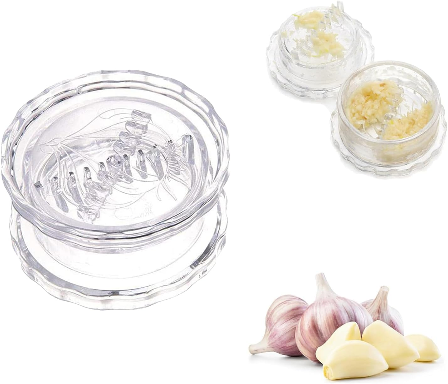 Manual Garlic Mincer Grinder Rocker Press - Transparent White | Kitchen Tool for Garlic, Ginger, Vanilla, Nuts | Easy Use and Clean | Ergonomic Design