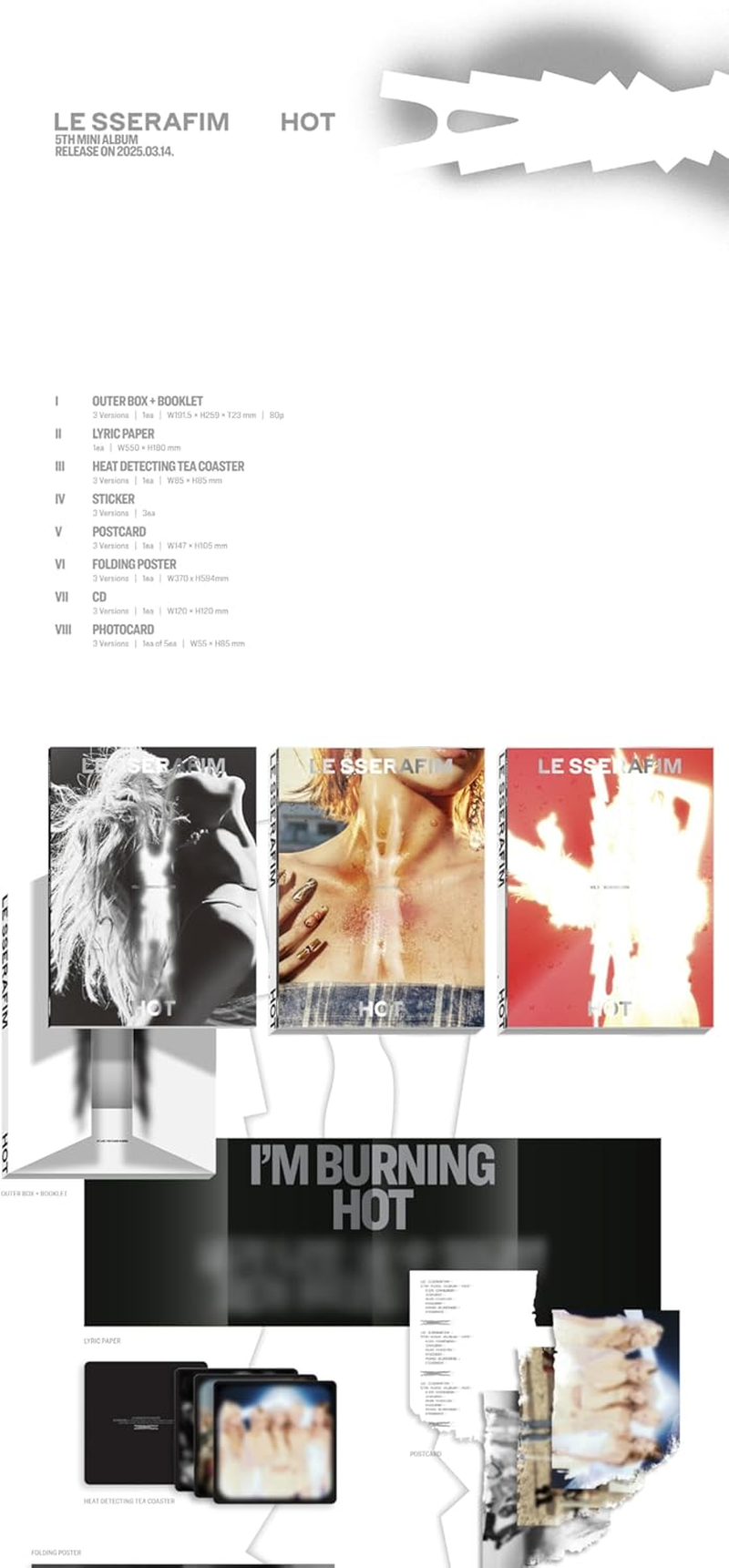 LE SSERAFIM HOT 5Th Mini Album Standard Vol.3 Version Cd+80P Booklet+1Ea Lyric Paper+1Ea Coaster+3Ea Sticker+1P Postcard+1P Folding Poster on Pack+1P Photocard+Tracking Sealed LSFM LE SSERAPHIM image number 6