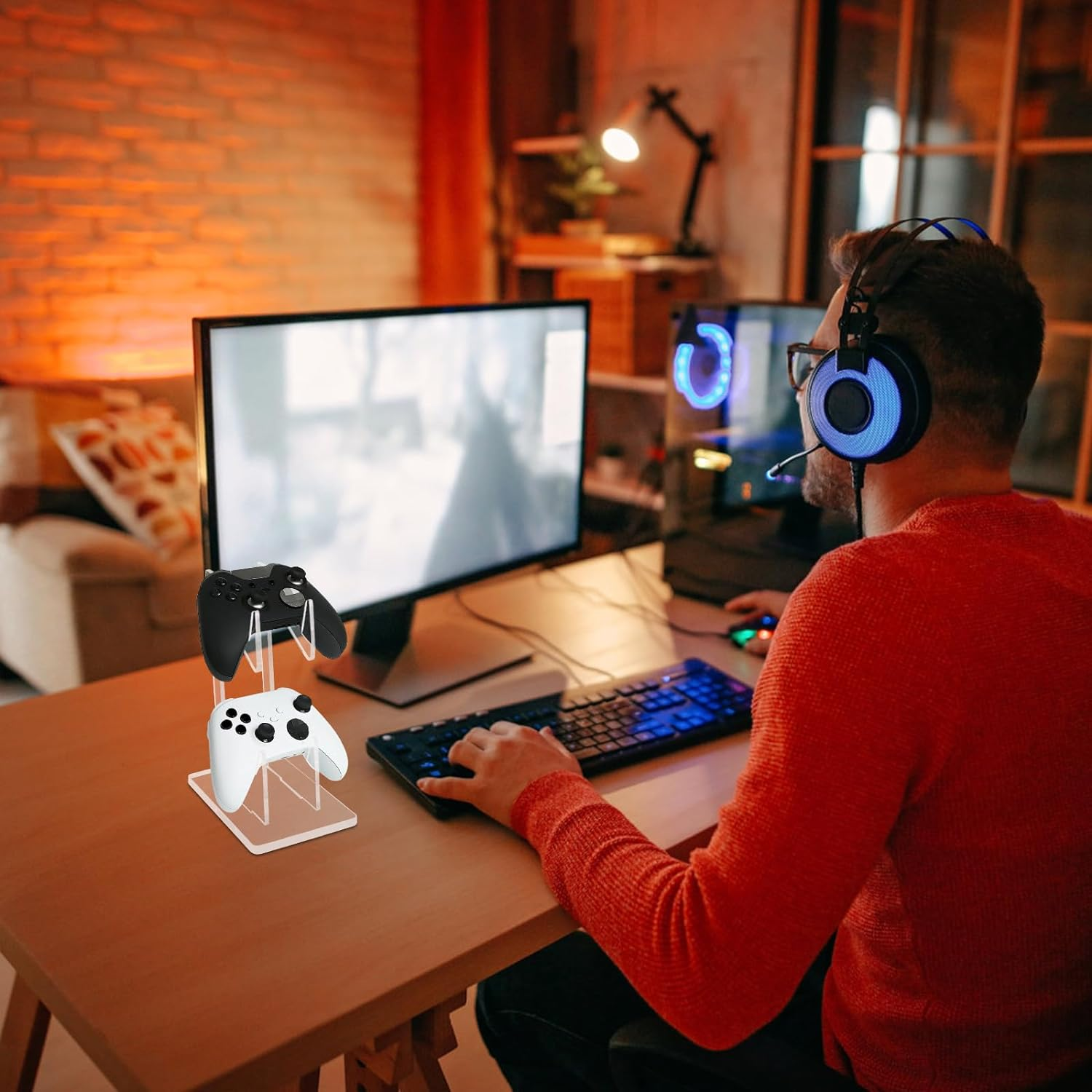 Transparent Acrylic Game Controller Stand Holder, Double-Layered Gaming Controller Holder Stand, Universal Dual Gamepad Controller Holder Accessories, Headphones Headset Stand for Desk Table image number 4