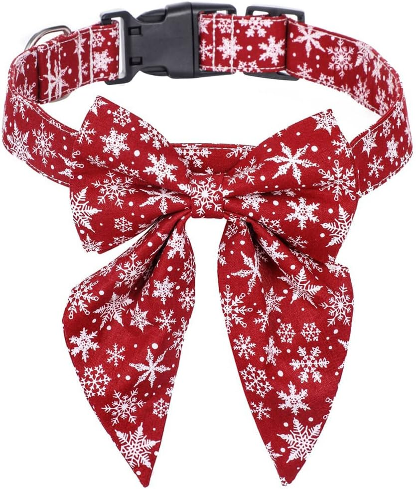FUNAT Christmas Dog Collar with Bow Tie, Large Dog Pet Collar Dog Bowtie Big Swallowtail Knot, Classic Plaid Dog Christmas Collar with Buckle image number 6