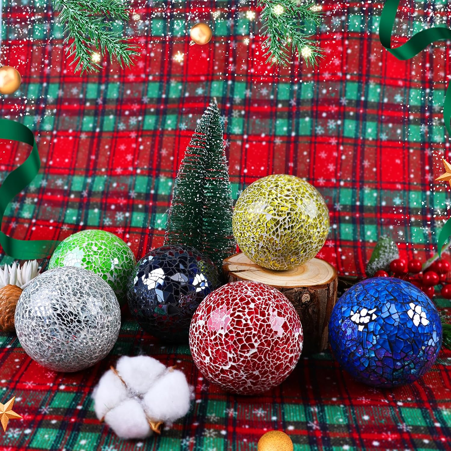 Decorative Balls for Centerpiece Bowls Black Mosaic Glass Orbs Sphere Crack Ball Mirror Globe Sparkle Coffee Table Decor Vase Filler Home Christmas 3 Pcs 8.5 Cm image number 3