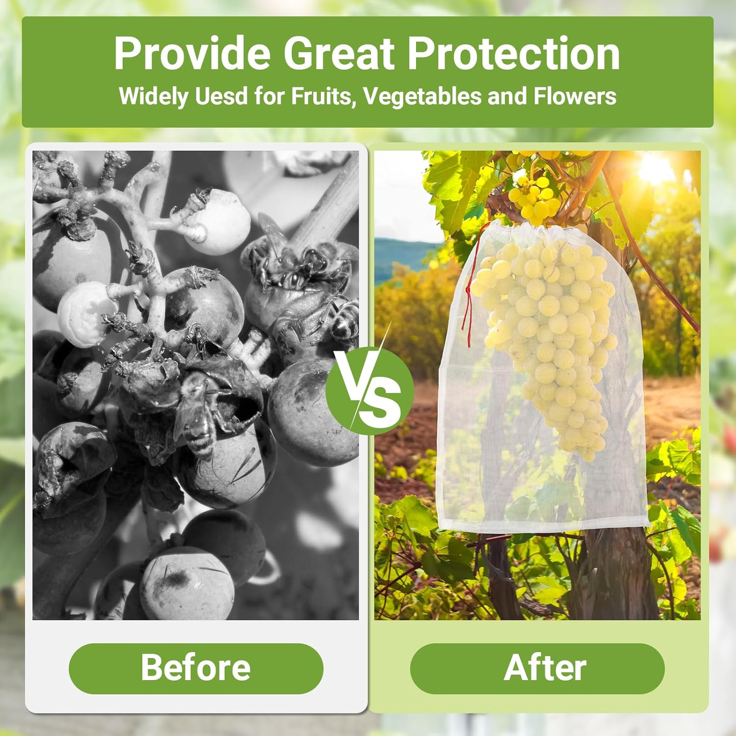 Mesh Fruit Protector Bags, 50 PCS 14X21 Inch Large Fruit Bags for Fruit Trees, Durable Garden Barrier Netting Bag Protect Watermelon Cantaloupe Mango Apricot from Insect Pest Bird image number 5