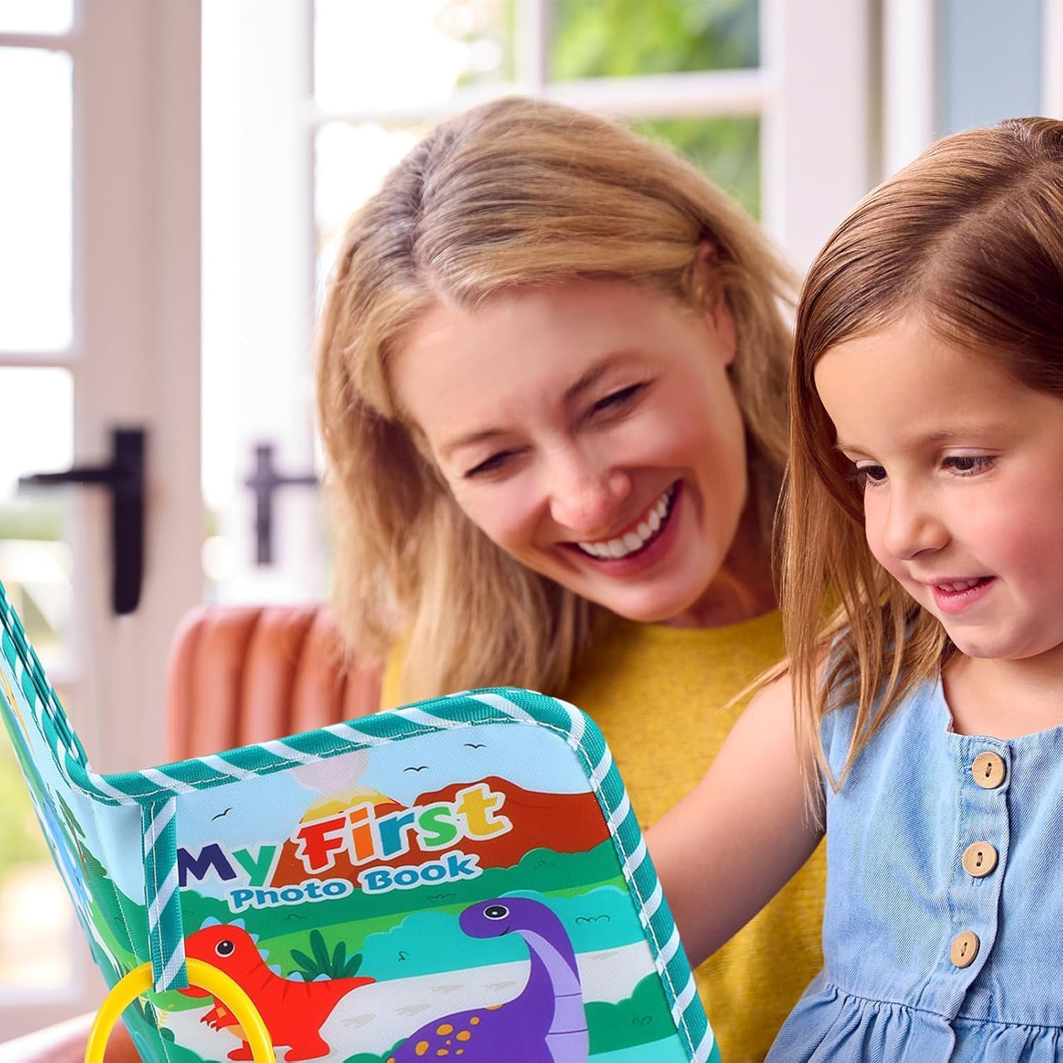 Baby Photo Album First Family Memory Book for Newborns, Toddlers Soft Photo Cloth Book with Mirror, Quality Gifts for Girls and Boys, 1St Birthday, Baby Shower (Green Dino) image number 4