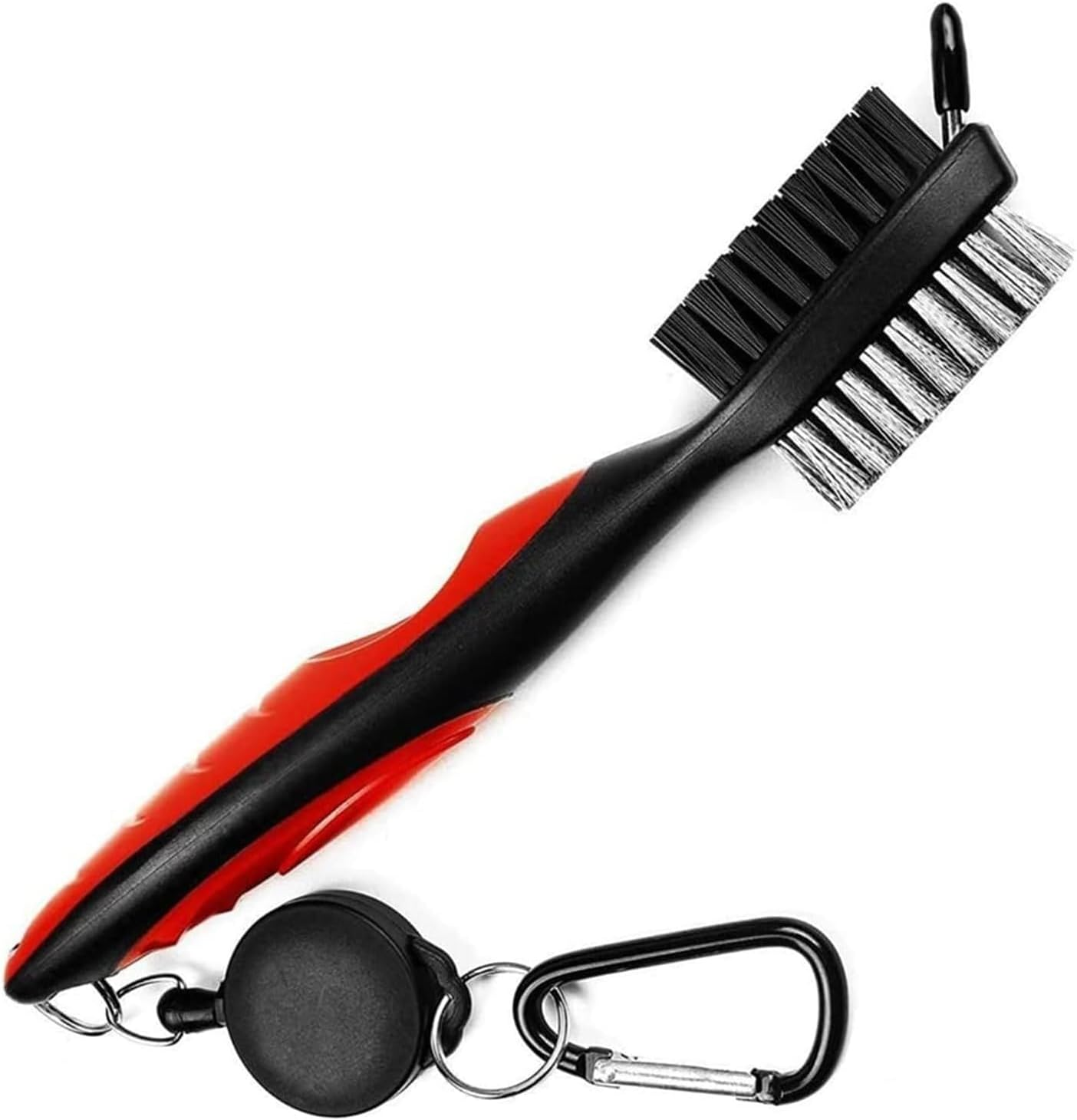 Golf Club Brush and Club Groove Cleaner with Retractable Zip-Line and Aluminum Carabiner Cleaning Tools, Golf Accessories, Golf Ball Cleaner, Golf Gifts for Men, Easily Attaches to Golf Bag.