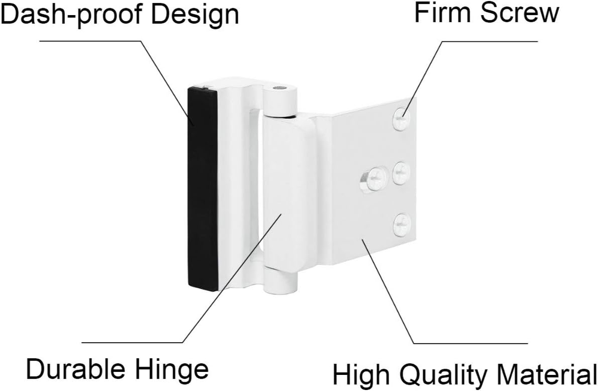 2 Pack Door Reinforcement Locks with 8 Screws, Defender Security Door Lock for Toddler, Childproof Door Lock Night Lock Withstand 800 Lbs, White image number 5