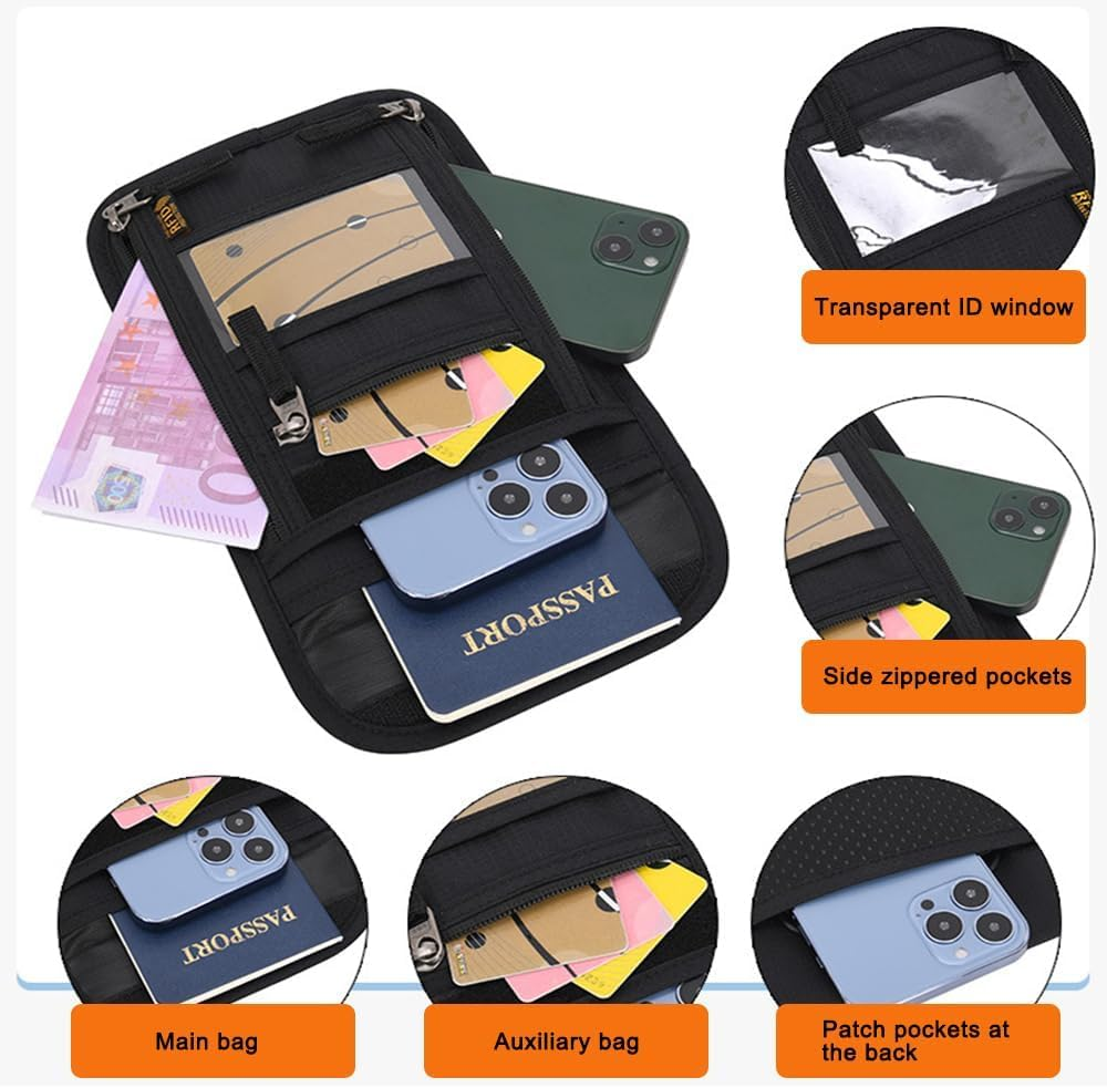 Travel Neck Wallet,Passport Holder Neck Pouch for Men Women with Adjustable Neck Strap and RFID Blocking, Black, Leisure image number 4
