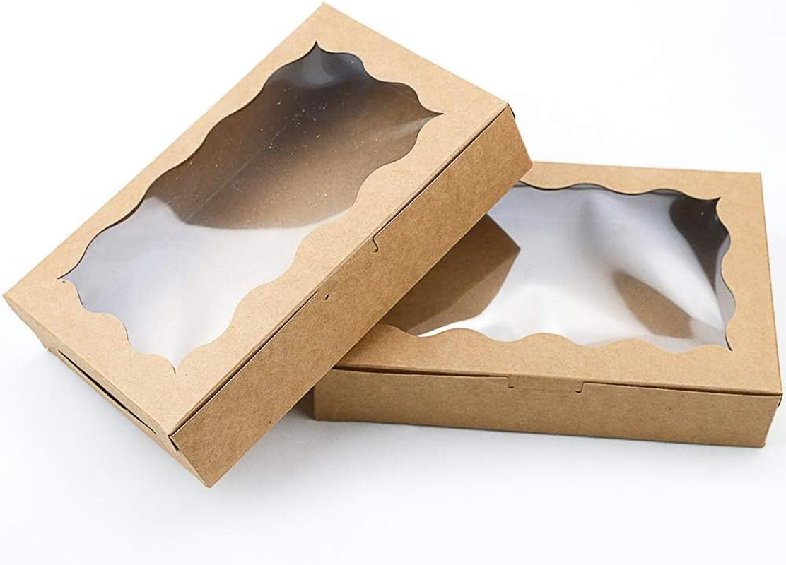 BILLIOTEAM 30 Pack Kraft Cookie Box with Clear Window,Small Gift Box Container for Dessert Pastry Candy Packaging,Wedding,Party,Christmas,Birthday,Baby Shower(7" X 4 3/8" X 1 1/2") image number 1
