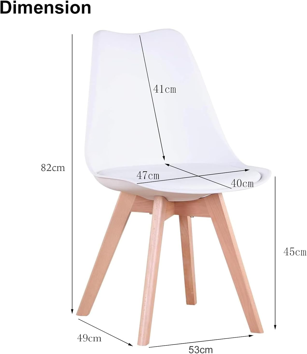 Dining Chairs Set of 4, Kitchen Chairs with Waterproof PU Leather Wood Legs, Morden Non-Slip Protectors Side Chair Upholstered Tulip Chair for Dining Room Living Room Bedroom - White image number 3