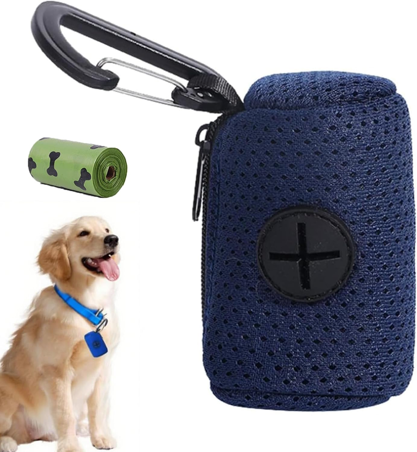 Zvorgath Dog Poop Bags Dispenser - Mesh Fabric Attachment Dog Waste Bag Holder with Zipper, Large Capacity Hangable Pet Supplies, Includes 15 Dog Poop Bags