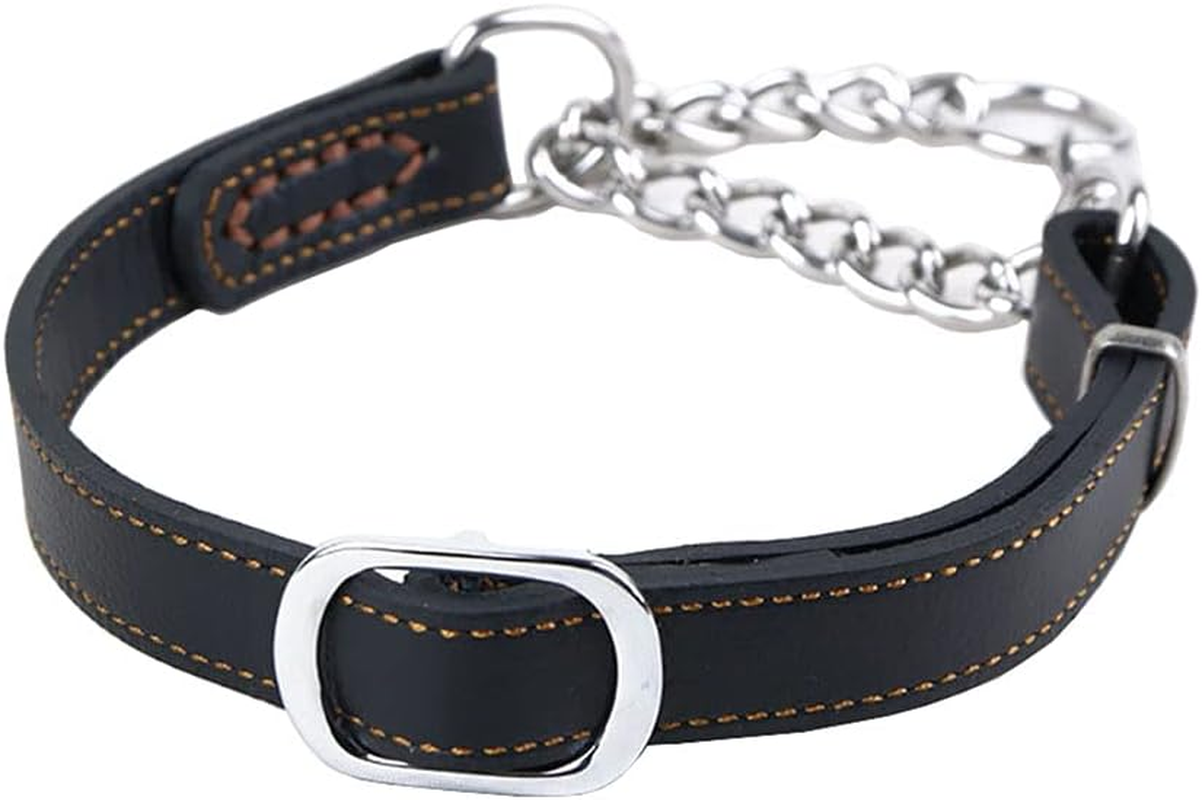 Love Dream Martingale Collars for Dogs, Leather Training Dog Collar, Stainless Steel Chain Anti-Escape No Pull Dog Collar for Medium Large Dogs (M(13.8"-18.9"), Brown)