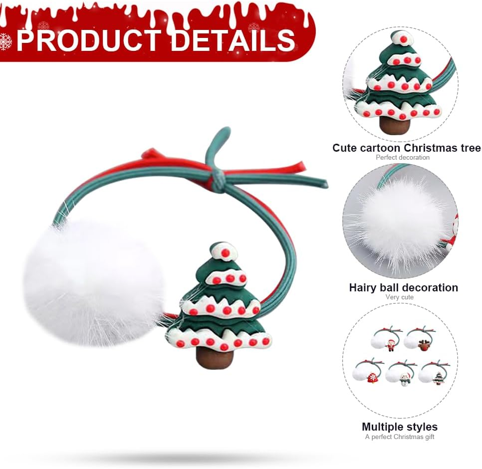 BRTNUP 5Pcs Pom Pom Hair Ties for Girls Christmas Elastic Hair Ties Ponytail Holders Hair Scrunchies for Women Girl Kids Hair Accessories