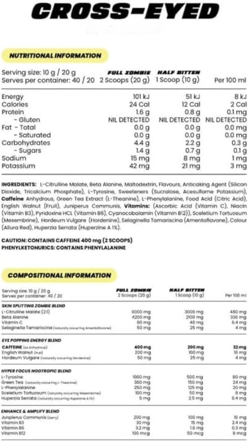 Zombie Labs Cross-Eyed Extreme Stimulant Pre-Workout 40 Serves Screaming Soda image number 2