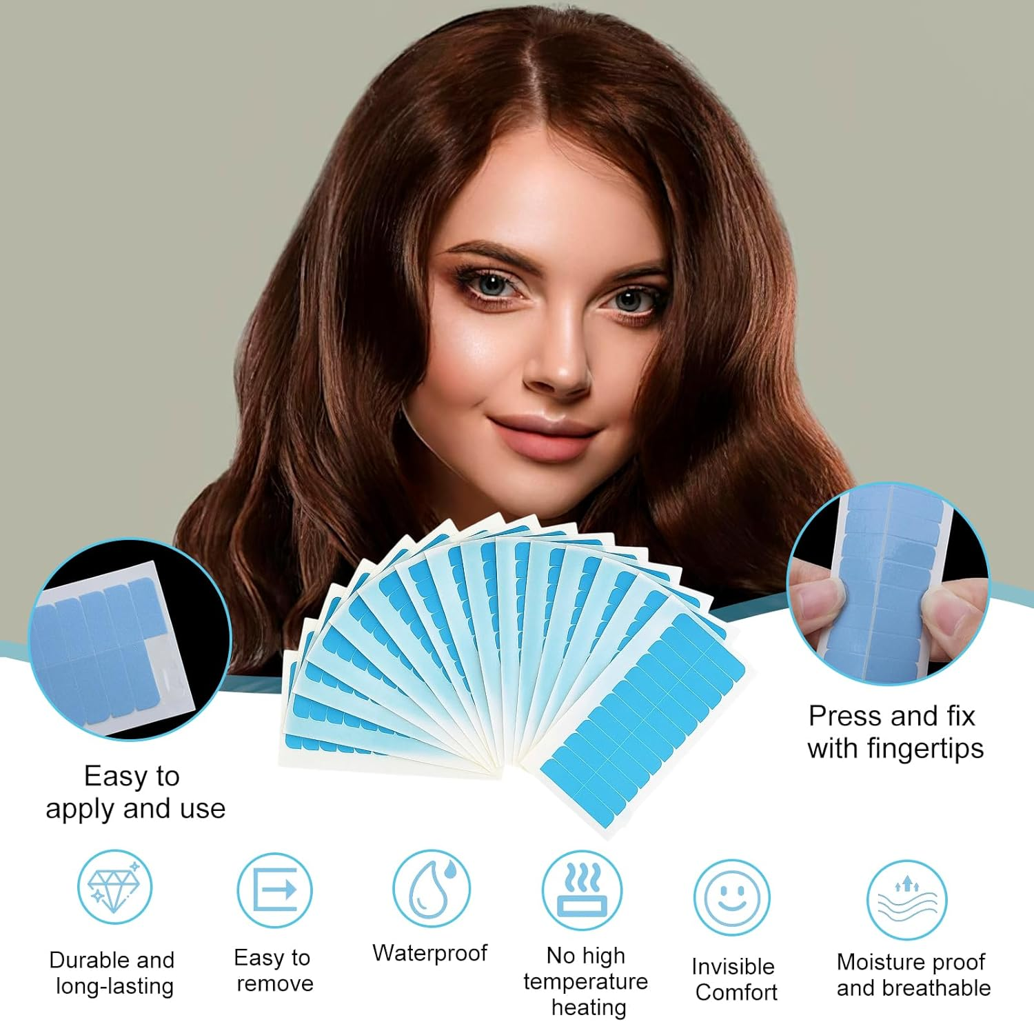 180 Pcs Hair Extension Tape, Double Sided Adhesive Tape for Hair Extensions and Wigs, Strong Hold Sweat Resistant Tape Tabs 4Cm X 0.8Cm, No Residue image number 2