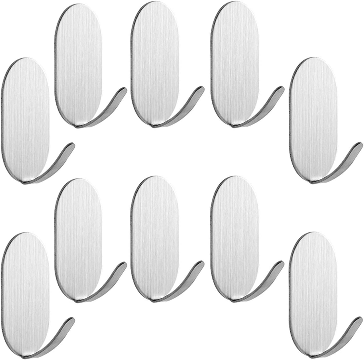 10 Packs Self Adhesive Hook, Heavy Duty Wall Hooks,Durable Strong Carbon Steel Nail Free Sticky Hanger Hooks 3M Adhesive Hooks for Kitchen, Bathrooms, Home, Doors, Office, Closet (White)