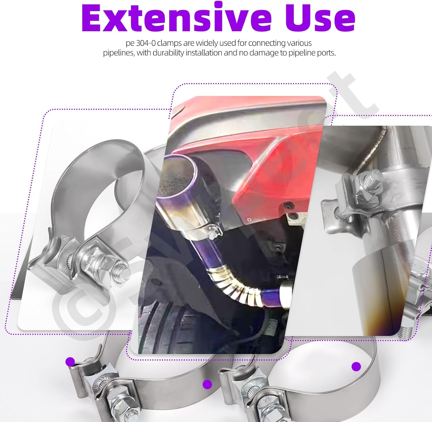 Swpeet 1Pc 2 Inches Exhaust Clamp Narrow Band, Stainless Steel Butt Joint Band Clamp Sleeve Coupler, Universal Joint Exhaust Pipe Muffler Clamp Band Ideal for Exhaust System image number 5