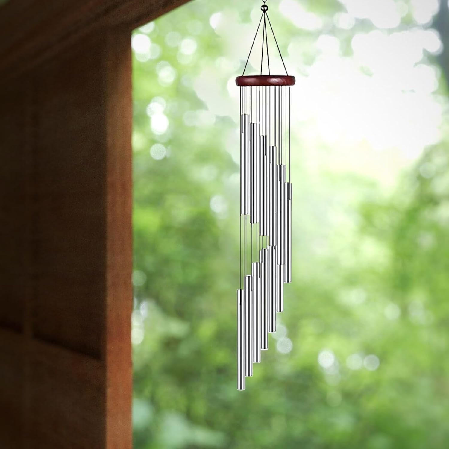 Garden Ornaments Wind Chimes, Colorful Aluminum Tubes Wind Chimes with 12 Aluminum Tubes, Hanging Wind Chimes for Home, Yard, Garden, Indoor Outdoor Hanging Decor (A) (Silver) - Colorfulb image number 6