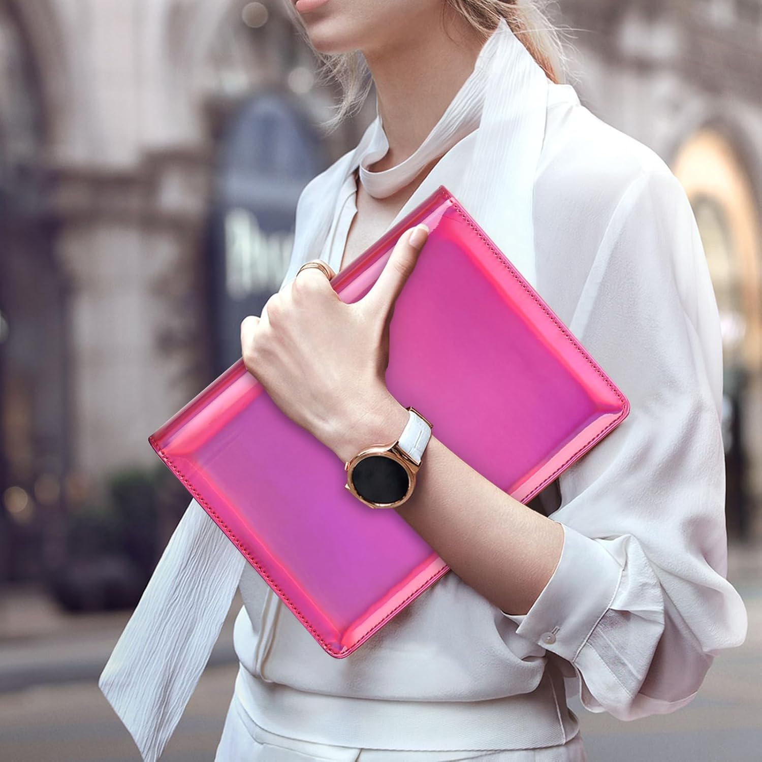 Toplive A5 Binder 6 round Ring Binder Leather Budget Planner Notebook Cover for A5 Filler Paper Laser Pink with Magnetic Buckle Closure image number 1