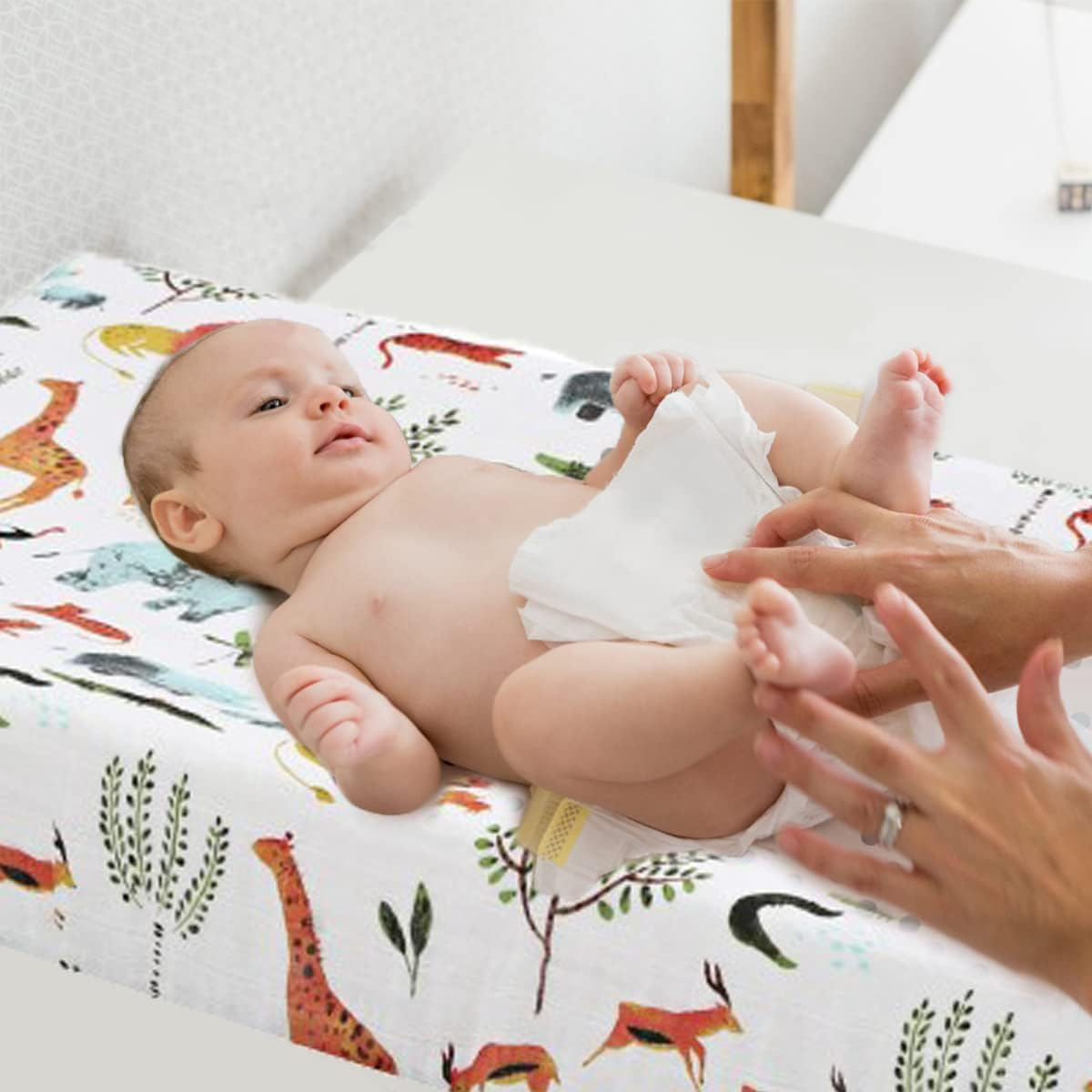 Diaper Changing Pad Cover Soft Breathable Cotton Nappy Changing Table Sheet Detachable Washable Reusable Baby Changing Mattress Cover for 0-3 Years Old Toddler (Forestry) image number 1
