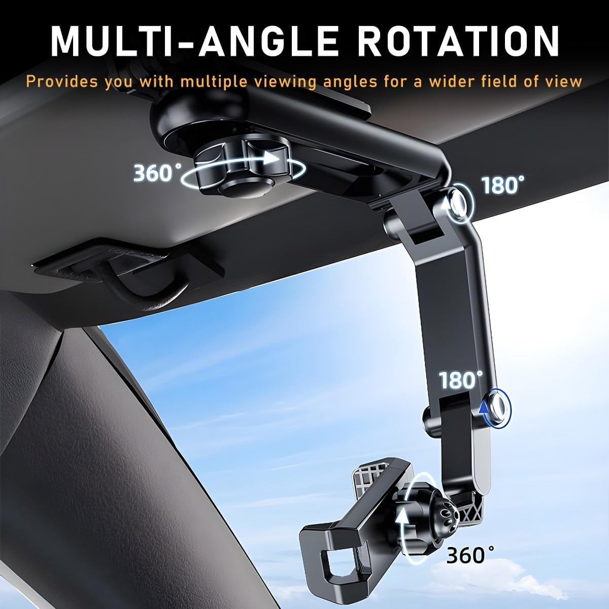 Gasedin Rotatable and Retractable Car Phone Holder - 1080 Multifunction Sun Visor Universal 360 Rotating Cell Phone Holder Mobile Mount for Vehicle Rear View Mirror