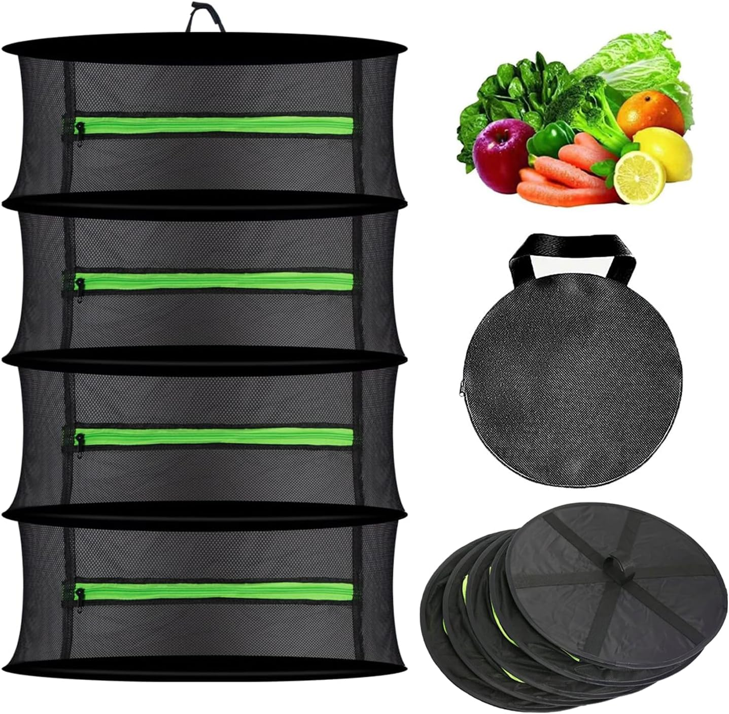 Herb Drying Rack, Hanging Plant Dryer Net Plant Drying Rack Collapsible Dry Net Mesh Cage Frame with Zipper Opening for Drying Herb Flowers Vegetables Buds Fish (Black 4-Layer) image number 5