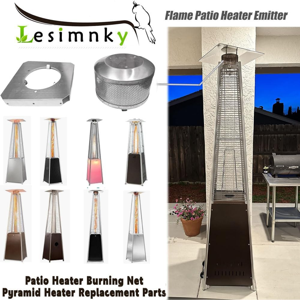 Patio Heater Burner Emitter Screen & Base 4-Sided Pyramid Patio Heater Replacement Parts 304 Stainless Steel, Burning Net Heating Parts Applied to Most Square Glass Heater (Burner Screen & Base)