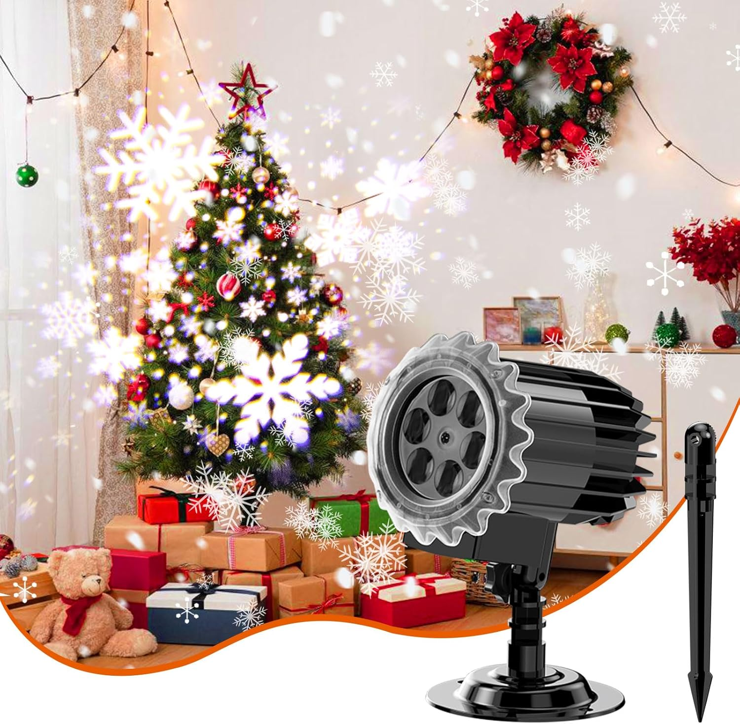 Christmas Snowflake Projector Lights Indoor Outdoor, 2024 High Bright LED Snowfall Projector Lamp, Waterproof Snow Projector for Holiday Party Wedding Garden Patio Landscape Lighting Decoration image number 2