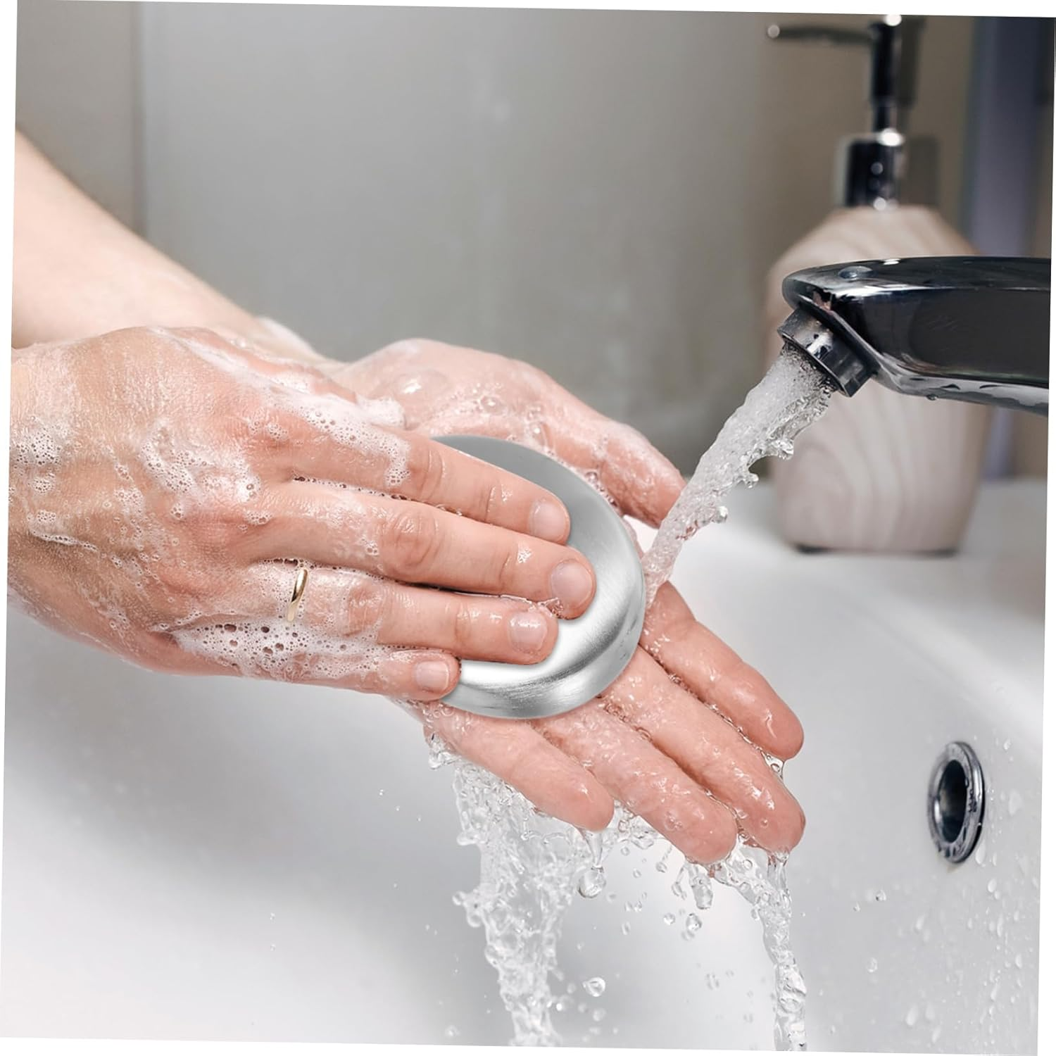 SHOWERORO Stainless Steel Soap Bar Odor Remover Portable Odor Absorber Soap for Home and Kitchen Convenient Small Metal for Cooking and Hand Washing image number 1