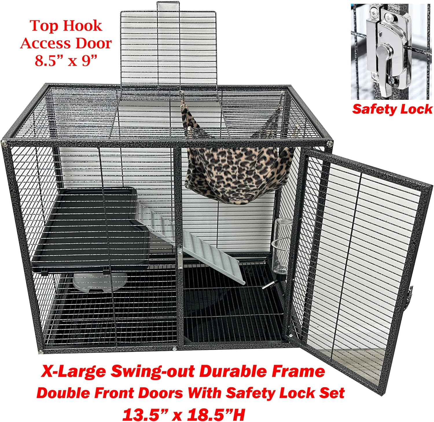 X-Large 31"X18.5"X53.5"H Deluxe Double Unit 4-Tiers Tight 1/2-Inch Bar Spacing Large Front Doors Water Bottle Food Bowl Feisty Ferret Hammock Squirrel Chinchilla Rat Small Animal Critter Rolling Cage image number 3
