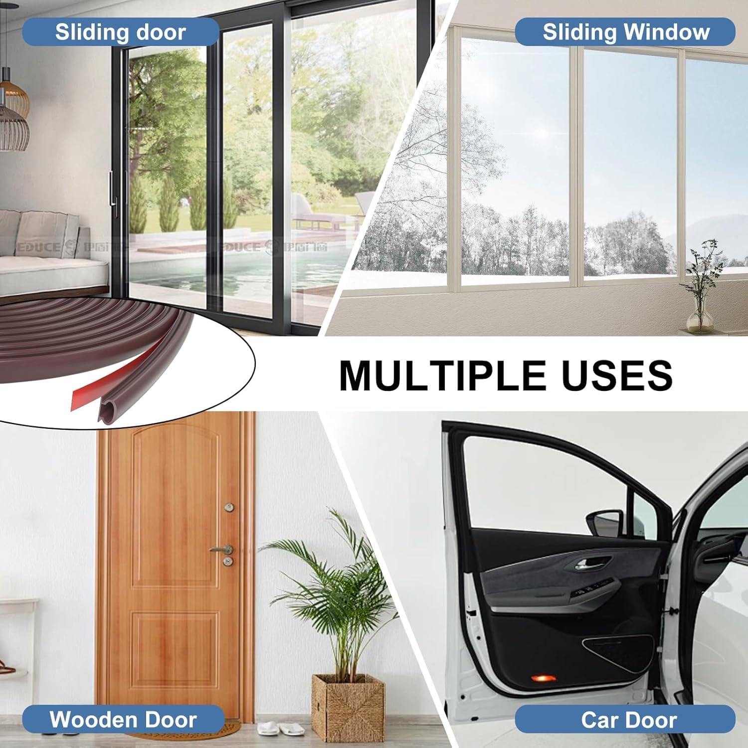 15M Door and Windows Seal Strip, Self Adhesive Rubber Door Seal for Insulation, Weather Stripping for Doors and Windows, Insect Proof, Sound Proof, Weather Stripping (Brown) image number 1