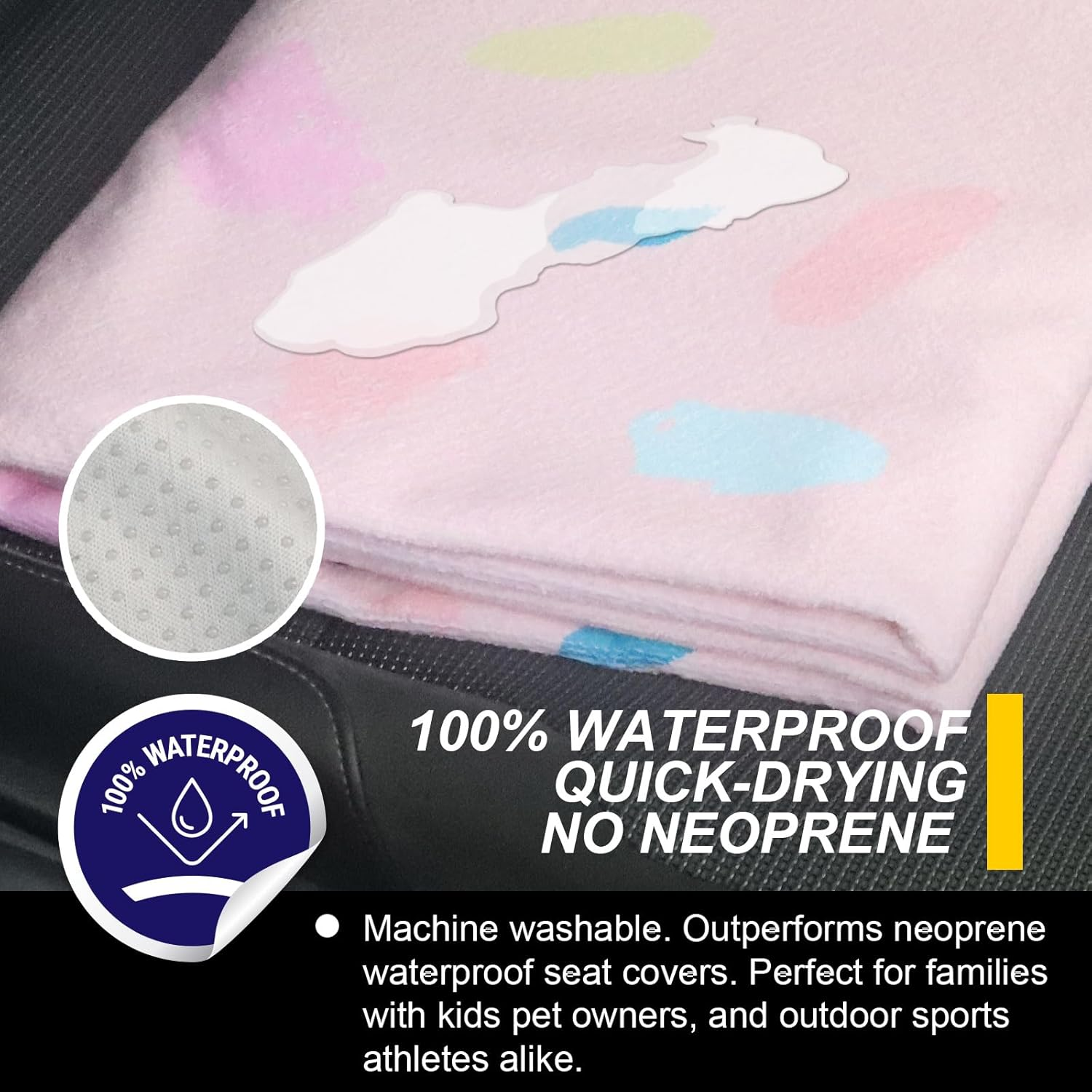 Back Seat Cover for Car Trucks Van Suv,Waterproof Rear Bench Towel Seat Covers for Dogs and Kids,Automotive Backseat Protector (Pink Marbling) - Dinosaur image number 7