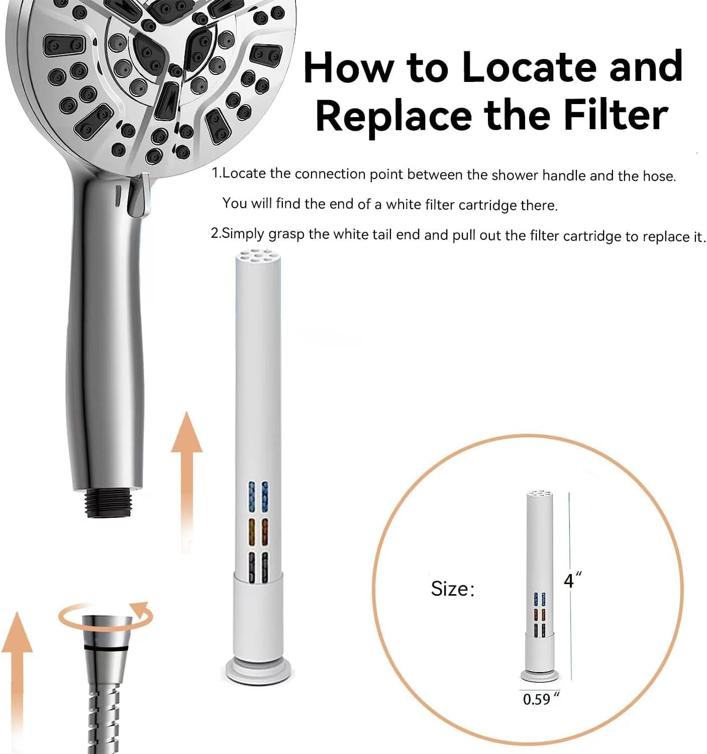 Baseau 2 Pack Shower Filter Cartridge, 15 Stage Replacement Shower Filter for Hard Water, High Output Universal Replacement Filter Cartridge, Remove Chlorine Heavy Metals and Sediments image number 3