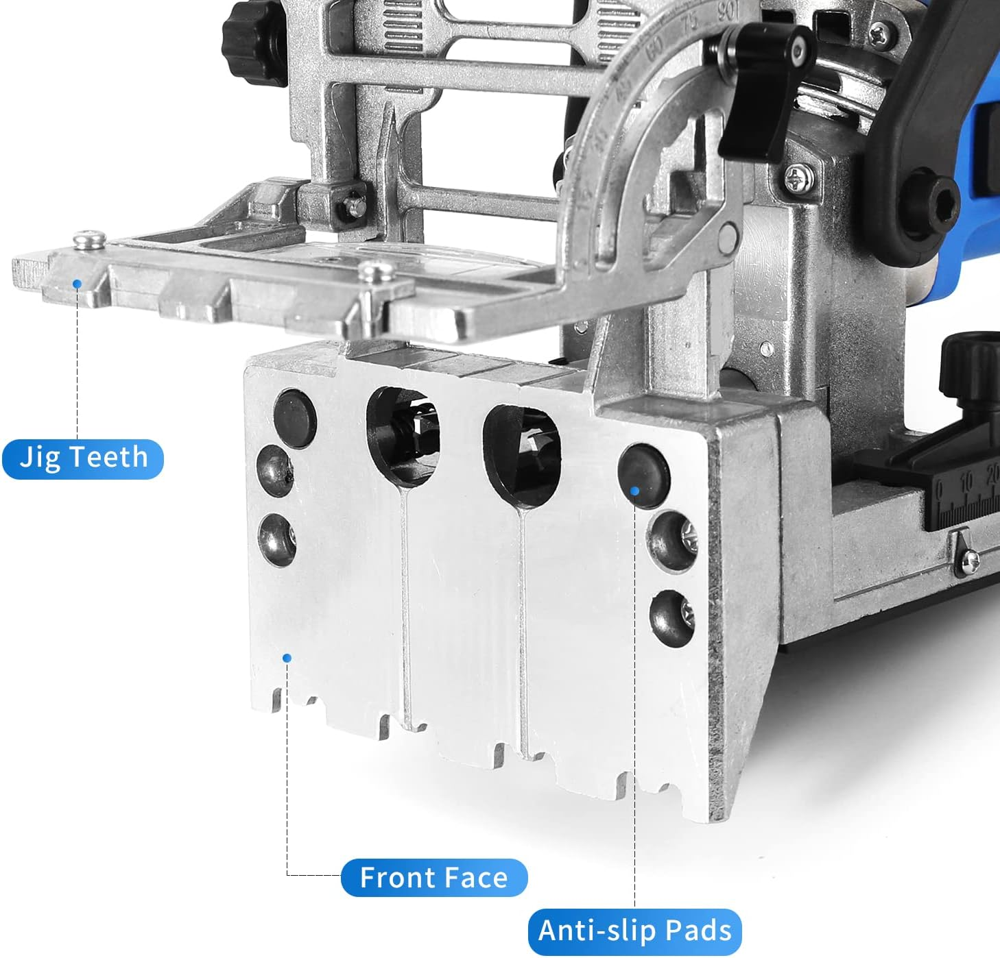 Igooo Dual-Spindle Doweling Jointer DJ710, 710W 230V 50Hz, UK/DE Plug, Wood Plate Joiner, 2X8Mm and 2X6Mm Drilling Bits, 80 Dowels
