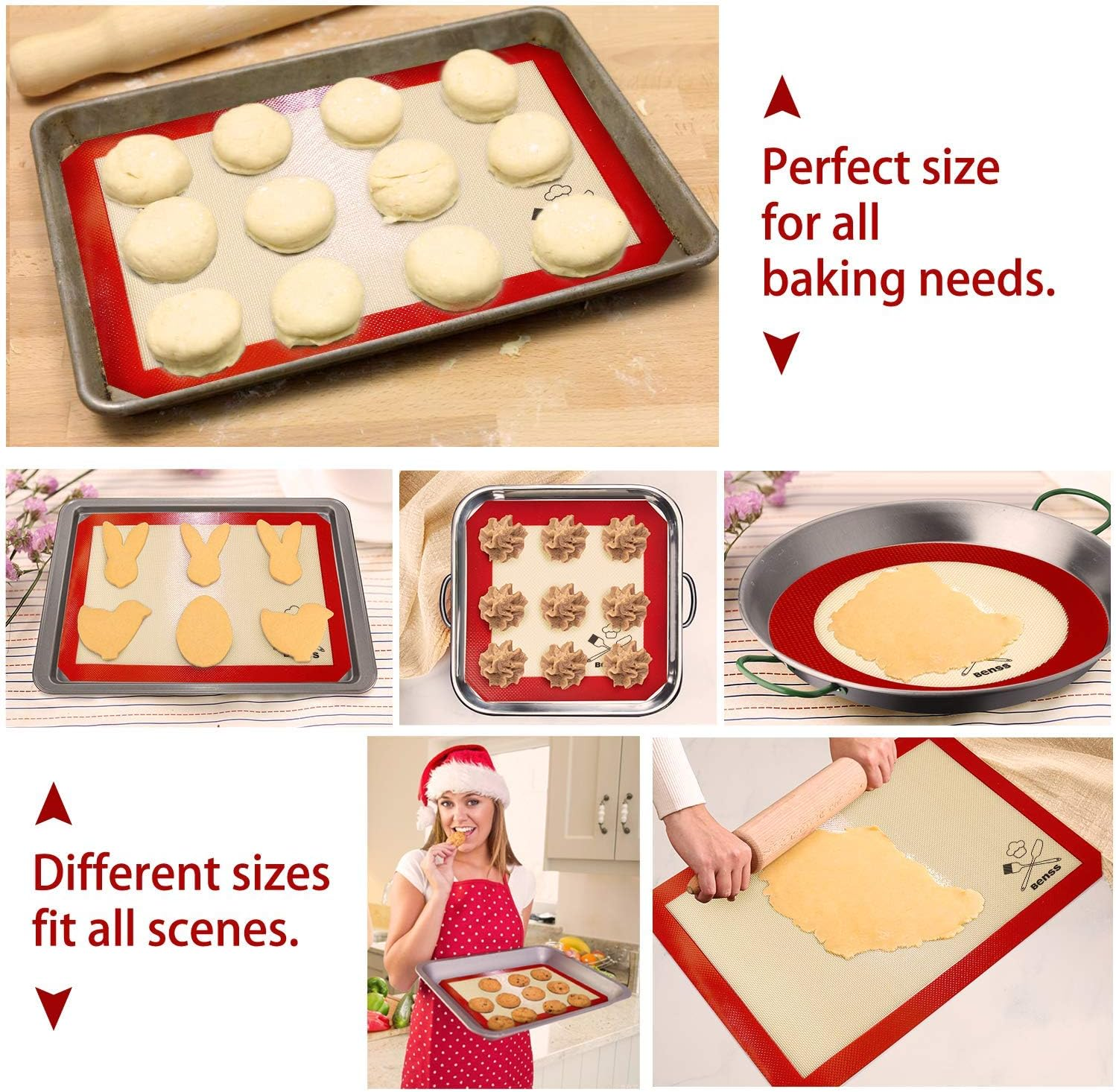5Pcs Silicone Baking Mats, 2 Half Sheets Mats + 1 Quarter Sheet Liner + 1 round & 1 Square Cake Pan Mat - 100% Food Grade Non-Stick & Silicone Brush, for Baking Cake Cookie image number 4