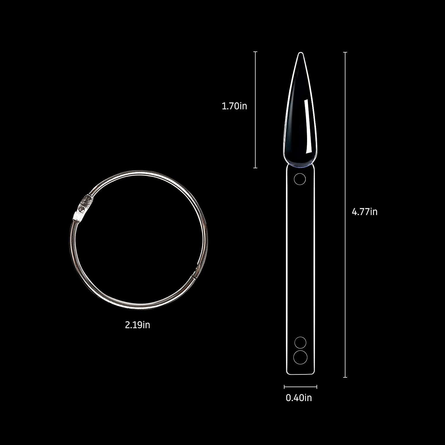 BNG Stiletto Nail Colour Display Sticks 80X Nail Art Tips Pop Sticks Gel Polish Practice Sample Nail Pops Salon Color Card Chart, Fan-Shaped Transparent Colors Wheel with Ring Holder Detachable