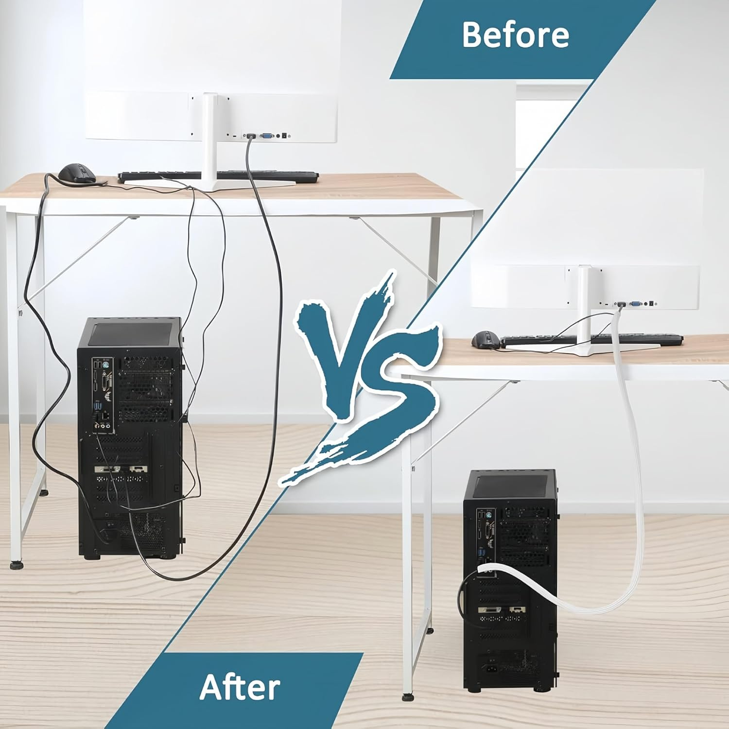 Fiabgum 20Ft - 1/2 Inch Cord Protector, Braided Cable Sleeve, Split Wire Loom Tubing, Cord Wrap Organizer for Computer，Protect Cat from Chewing-White image number 2