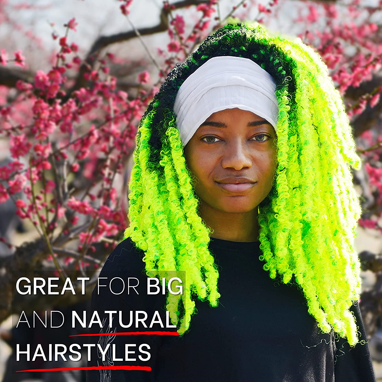 CHARM Wide Headband Bandana for Women - Mens Large Hair Turban Head Wraps Boho Band Black - Black image number 6