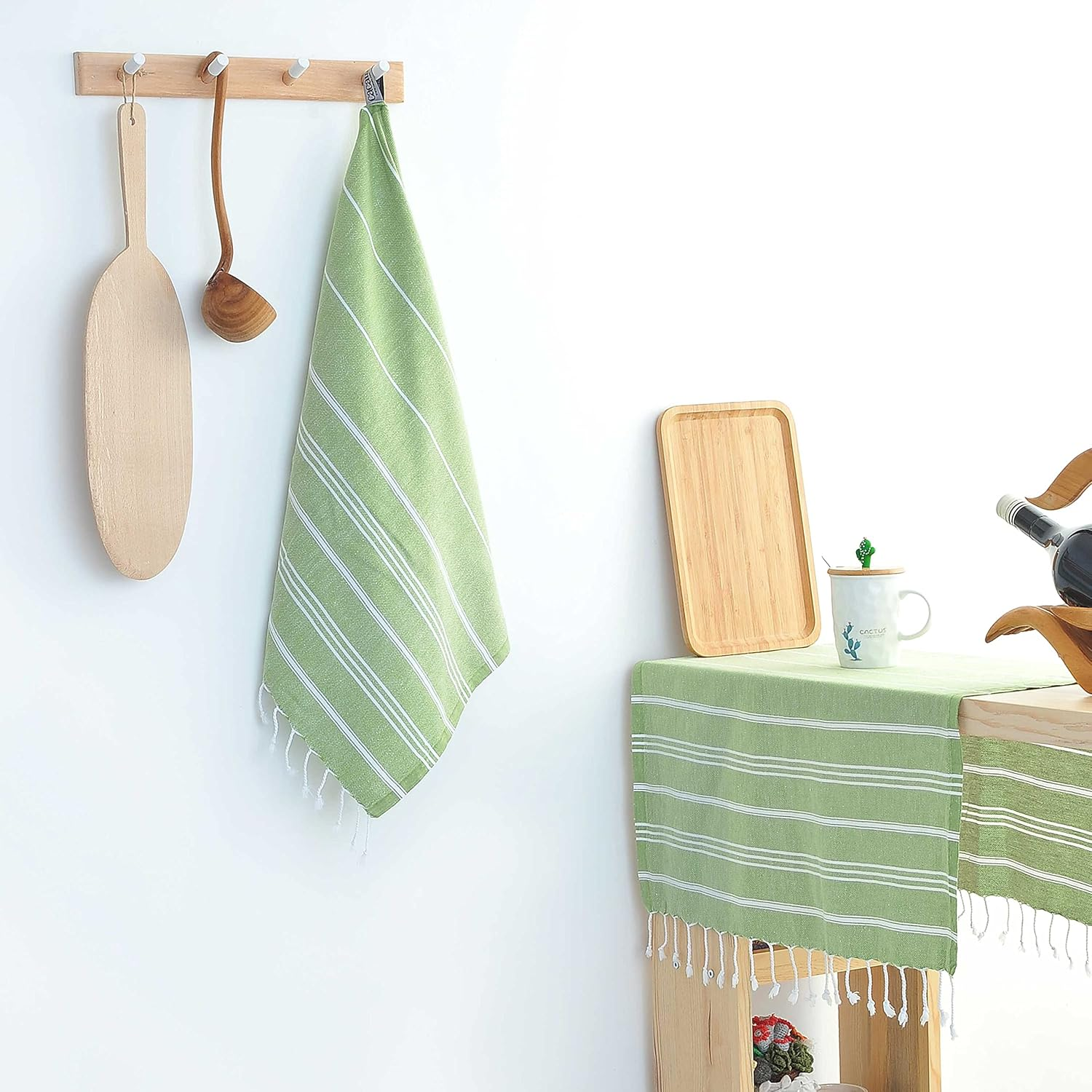 Cacala Turkish Hand Towels with Hanging Loop (23 X 36) Set of 4-100% Cotton Kitchen Towel Quick Dry Prewashed for Soft Feel Decorative Towels for Gym, Yoga, Bath and Kitchen - Olive Green - Dark Purple image number 5