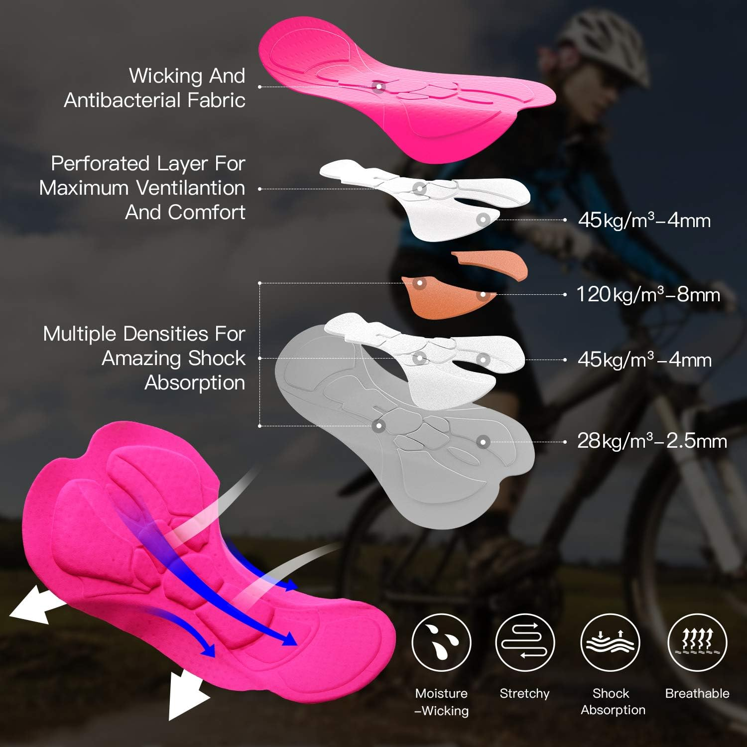 SOUKE Womens Cycling Shorts 4D Padded Biking Bicycle Bike Half Pants with Wide Waistband image number 6