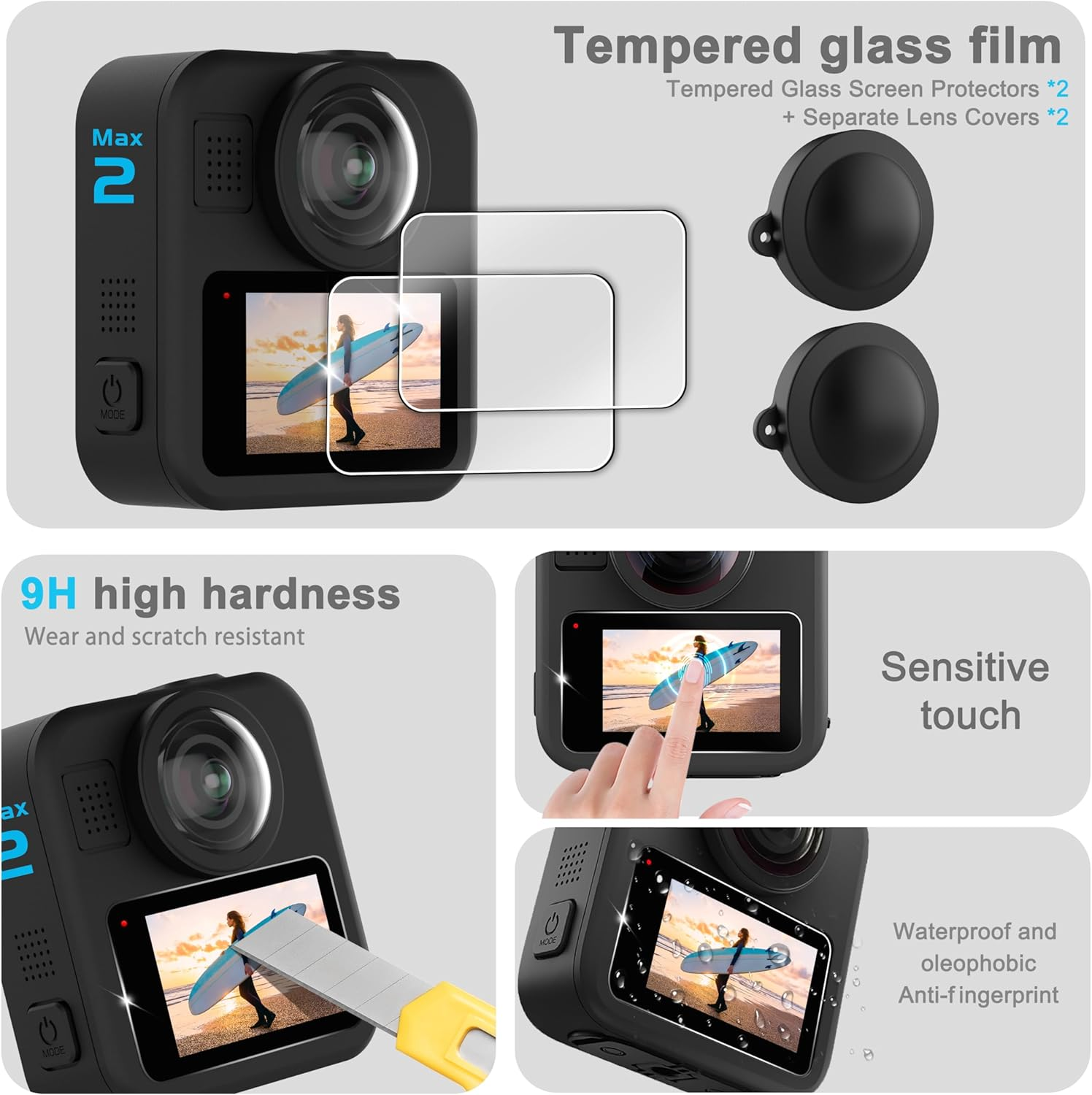 Fitstill Silicone Protective Kit Is Only for Go Pro Max 2, Silicone Protective Case + Screen Protector + Battery Side Cover + Lens Protective Cover + Adjustable Wrist Strap Max 2 Accessories image number 4