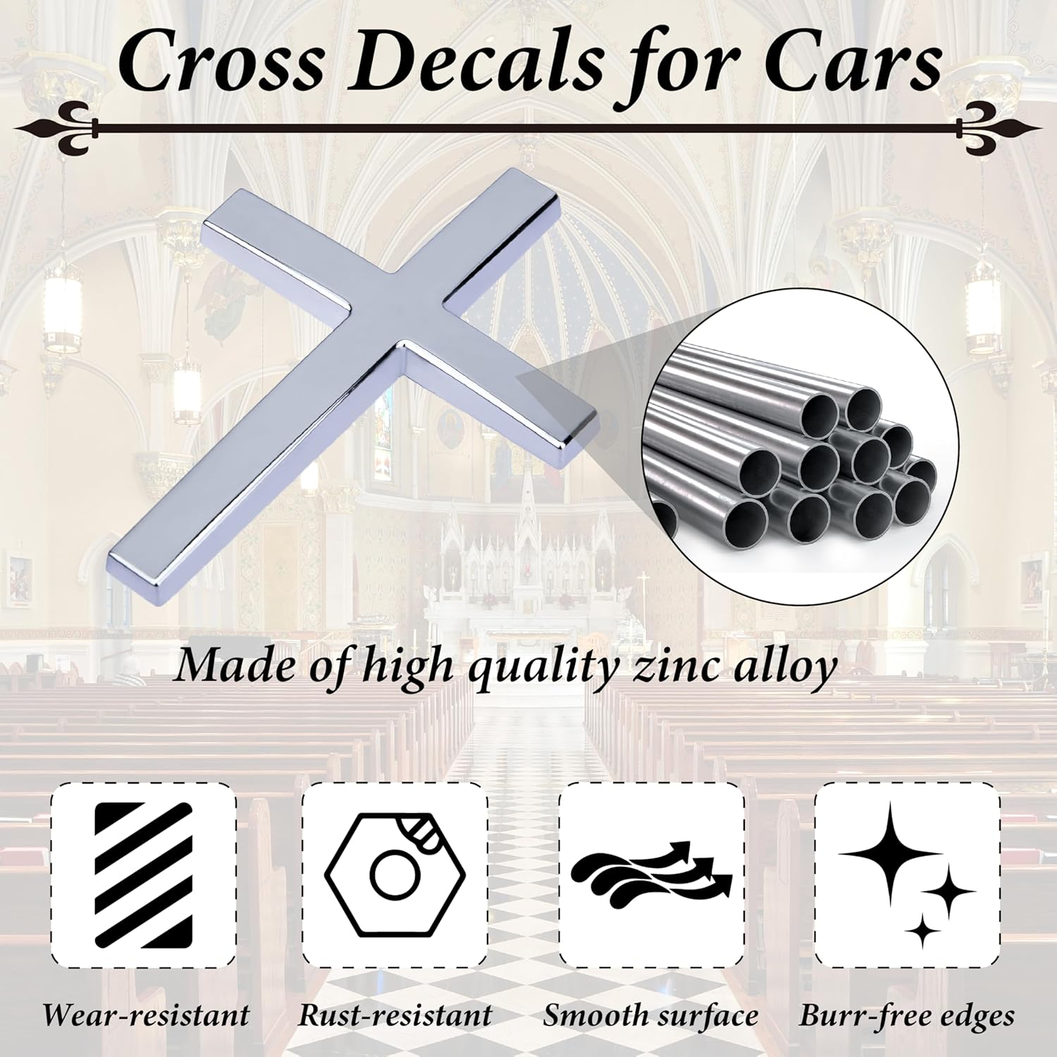 Metal Cross Decals for Cars, 2.5"&times;1.8" Christian Car Emblem Badge Decals, 3D Self Adhesive Cross Stickers Car Accessories, Jesus Stickers for Cars Body Fender Tail (Silver) image number 2