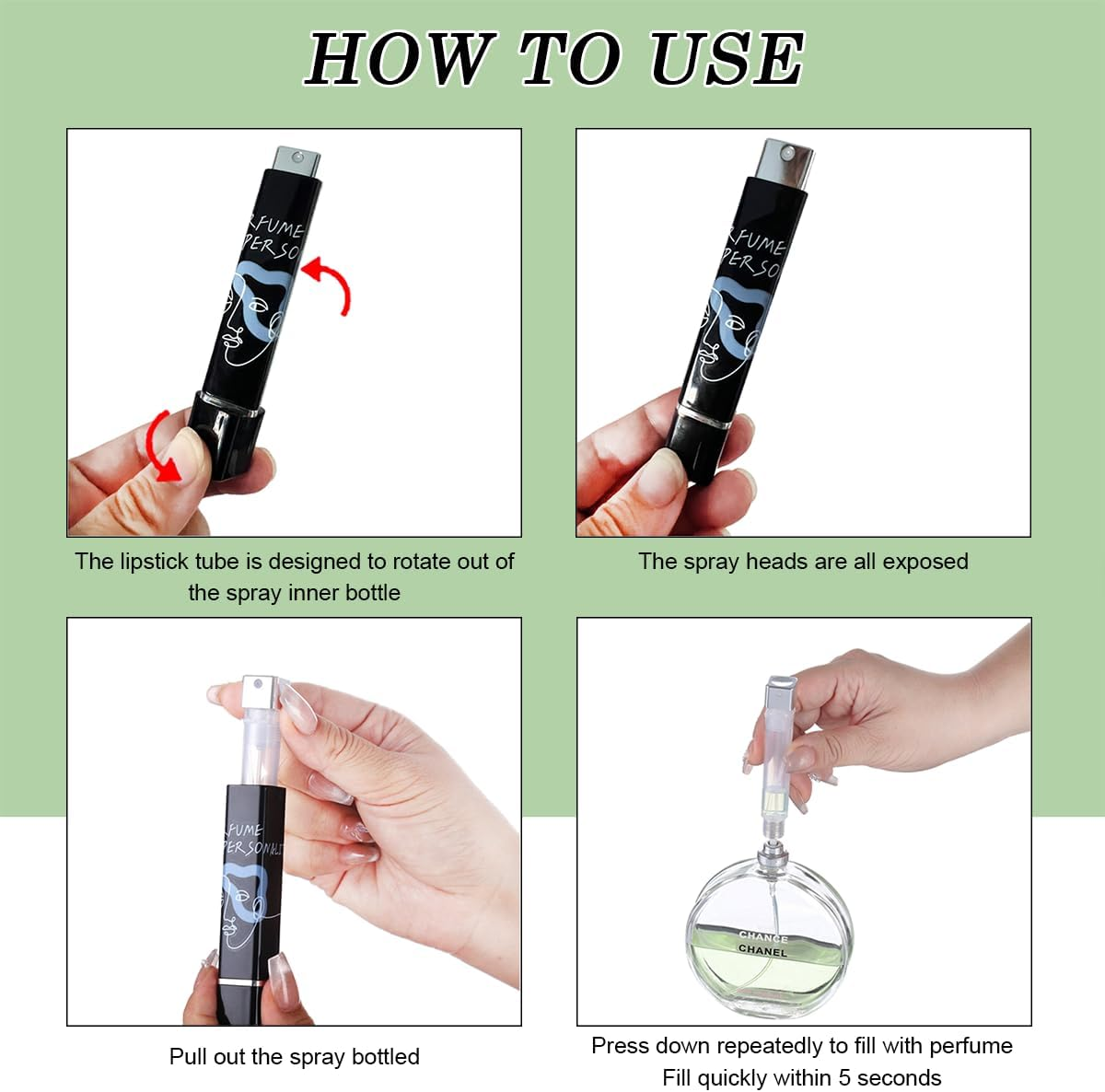 2Pcs Refillable Perfume Atomiser, Travel Spray Bottle Leak Proof, 5Ml Mini Portable Perfume Dispenser for Purse & TSA Carry On, Fine Mist Perfume Bottle Refillable for Women & Men(Black&Blue) image number 5